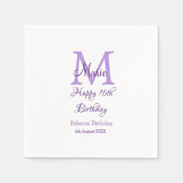 Happy 16th Birthday paarse naam toevoegen monogram Servet