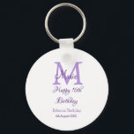 Happy 16th Birthday paarse naam toevoegen monogram Sleutelhanger<br><div class="desc">mooi design</div>