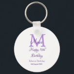Happy 16th Birthday paarse naam toevoegen monogram Sleutelhanger<br><div class="desc">mooi design</div>