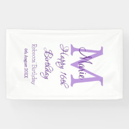 Happy 16th Birthday paarse naam toevoegen monogram Spandoek