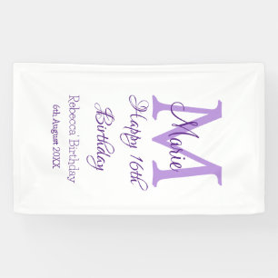 Happy 16th Birthday paarse naam toevoegen monogram Spandoek