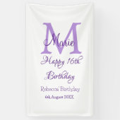 Happy 16th Birthday paarse naam toevoegen monogram Spandoek (Verticaal)