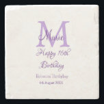 Happy 16th Birthday paarse naam toevoegen monogram Stenen Onderzetter<br><div class="desc">mooi design</div>
