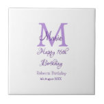 Happy 16th Birthday paarse naam toevoegen monogram Tegeltje<br><div class="desc">mooi design</div>