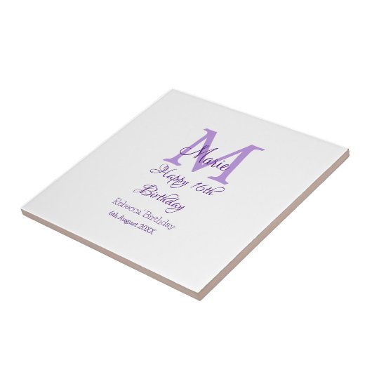 Happy 16th Birthday paarse naam toevoegen monogram Tegeltje (Zijkant)