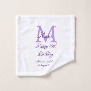 Happy 16th Birthday paarse naam toevoegen monogram Washandje