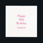 Happy 16th Birthday Party Pink Classy Zestiende Servet<br><div class="desc">Ontworpen met tekst sjabloon voor "Happy 16th Birthday"-bericht en naam die u kunt aanpassen! U kunt ook de achtergrondkleur wijzigen zoals u wilt.</div>