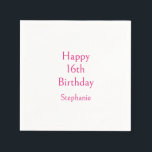 Happy 16th Birthday Party Pink Classy Zestiende Servet<br><div class="desc">Ontworpen met tekst sjabloon voor "Happy 16th Birthday"-bericht en naam die u kunt aanpassen! U kunt ook de achtergrondkleur wijzigen zoals u wilt.</div>