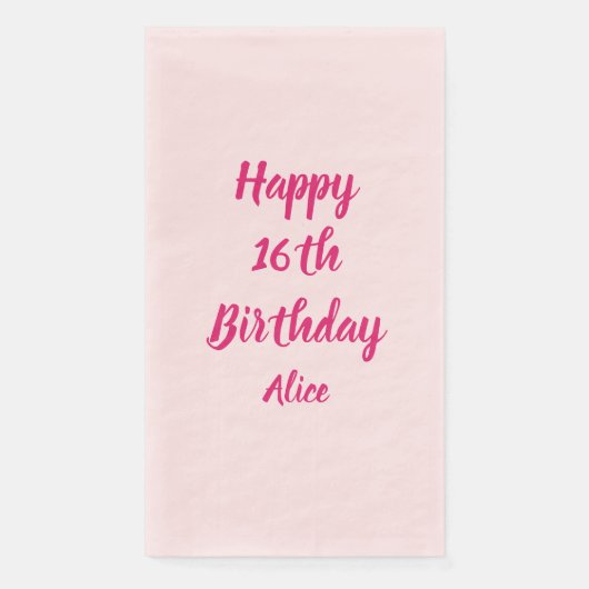 Happy 16th Birthday Pink White Custom Name Trendy Servet (Voorkant)
