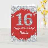 Happy 16th Birthday Red en Silver Glitter Card Kaart (Gele Bloem)