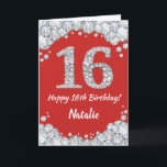 Happy 16th Birthday Red en Silver Glitter Card Kaart<br><div class="desc">Fijne 16de Birthday Red en Silver Glitter Card met persoonlijke naam. Voor verdere aanpassing,  te klikken gelieve de knoop "van de Aanpassing het"en ons ontwerphulpmiddel te gebruiken om deze sjabloon te wijzigen.</div>