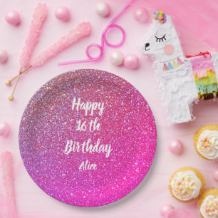 Happy 16th Birthday roze Rose Gold Glitter Name Papieren Bordje
