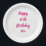 Happy 16th Birthday roze White Custom Name Girly Papieren Bordje<br><div class="desc">Ontworpen met tekst sjabloon voor "Happy 16th Birthday"-bericht en naam die u kunt aanpassen! U kunt ook de achtergrondkleur wijzigen zoals u wilt.</div>
