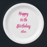 Happy 16th Birthday roze White Custom Name Girly Papieren Bordje<br><div class="desc">Ontworpen met tekst sjabloon voor "Happy 16th Birthday"-bericht en naam die u kunt aanpassen! U kunt ook de achtergrondkleur wijzigen zoals u wilt.</div>