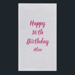 Happy 16th Birthday roze White Custom Name Silver Servet<br><div class="desc">Ontworpen met tekst sjabloon voor "Happy 16th Birthday"-bericht en naam die u kunt aanpassen! U kunt ook de achtergrondkleur wijzigen zoals u wilt.</div>