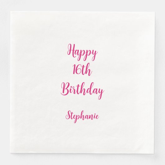 Happy 16th Birthday Roze Wit Zestiende 2025 Servet (Voorkant)
