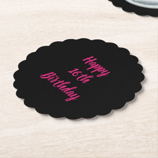 Happy 16th Birthday roze zwarte aangepaste kleur 2 Kartonnen Onderzetters (Gekanteld)