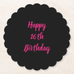 Happy 16th Birthday roze zwarte aangepaste kleur 2 Kartonnen Onderzetters<br><div class="desc">Ontworpen met tekst sjabloon voor het "Happy 16th Birthday"-bericht dat u kunt aanpassen! U kunt ook de achtergrondkleur wijzigen zoals u wilt.</div>