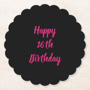Happy 16th Birthday roze zwarte aangepaste kleur 2 Kartonnen Onderzetters