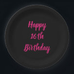 Happy 16th Birthday roze zwarte aangepaste kleur 2 Papieren Bordje<br><div class="desc">Ontworpen met tekst sjabloon voor het "Happy 16th Birthday"-bericht dat u kunt aanpassen! U kunt ook de achtergrondkleur wijzigen zoals u wilt.</div>