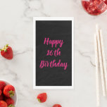 Happy 16th Birthday roze zwarte aangepaste kleur 2 Servet<br><div class="desc">Ontworpen met tekst sjabloon voor het "Happy 16th Birthday"-bericht dat u kunt aanpassen! U kunt ook de achtergrondkleur wijzigen zoals u wilt.</div>