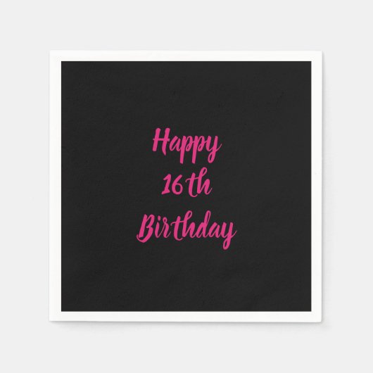 Happy 16th Birthday roze zwarte aangepaste kleur 2 Servet (Voorkant)