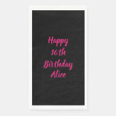 Happy 16th Birthday roze zwarte aangepaste kleuren Servet (Voorkant)