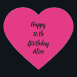 Happy 16th Birthday roze zwarte aangepaste naam me Hart Sticker<br><div class="desc">Ontworpen met tekst sjabloon voor "Happy 16th Birthday"-bericht en naam die u kunt aanpassen! U kunt ook de achtergrondkleur wijzigen zoals u wilt.</div>