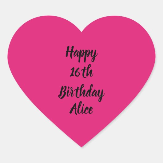 Happy 16th Birthday roze zwarte aangepaste naam me Hart Sticker (Voorkant)