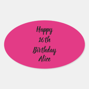 Happy 16th Birthday roze zwarte aangepaste naam me Ovale Sticker