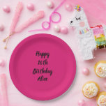 Happy 16th Birthday roze zwarte aangepaste naam me Papieren Bordje<br><div class="desc">Ontworpen met tekst sjabloon voor "Happy 16th Birthday"-bericht en naam die u kunt aanpassen! U kunt ook de achtergrondkleur wijzigen zoals u wilt.</div>