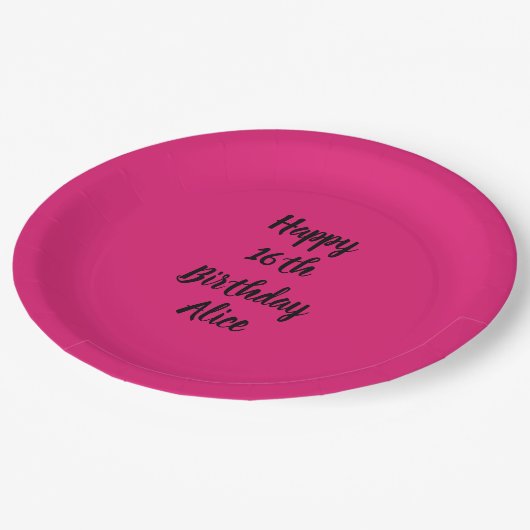 Happy 16th Birthday roze zwarte aangepaste naam me Papieren Bordje (Gekanteld)