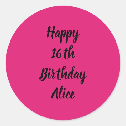 Happy 16th Birthday roze zwarte aangepaste naam me Ronde Sticker (Voorkant)