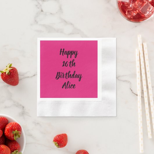 Happy 16th Birthday roze zwarte aangepaste naam me Servet (Insitu)