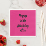 Happy 16th Birthday roze zwarte aangepaste naam me Servet<br><div class="desc">Ontworpen met tekst sjabloon voor "Happy 16th Birthday"-bericht en naam die u kunt aanpassen! U kunt ook de achtergrondkleur wijzigen zoals u wilt.</div>