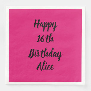 Happy 16th Birthday roze zwarte aangepaste naam me Servet