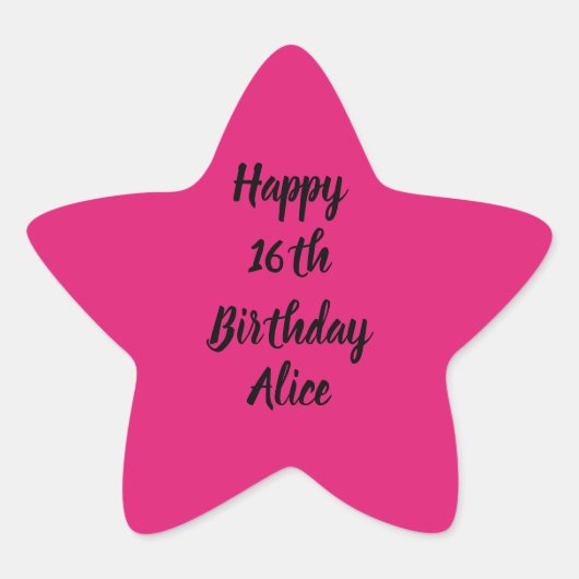 Happy 16th Birthday roze zwarte aangepaste naam me Ster Sticker (Voorkant)