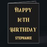 Happy 16th Birthday Sixteen Age Naam Bericht Kaart<br><div class="desc">Ontworpen met goudgele tekst sjabloon voor "Happy Sixteen Birthday" bericht en aangepaste naam sjabloon die u kunt bewerken om aan te passen en ook aangepaste kleur achtergrond! Er is ook een aangepaste gelukkige verjaardagsbericht aan de binnenkant van de kaart die u kunt bewerken om te personaliseren als u dat wenst!...</div>