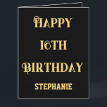 Happy 16th Birthday Sixteen Age Naam Bericht Kaart<br><div class="desc">Ontworpen met goudgele tekst sjabloon voor "Happy Sixteen Birthday" bericht en aangepaste naam sjabloon die u kunt bewerken om aan te passen en ook aangepaste kleur achtergrond! Er is ook een aangepaste gelukkige verjaardagsbericht aan de binnenkant van de kaart die u kunt bewerken om te personaliseren als u dat wenst!...</div>