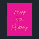Happy 16th Birthday Sixteen Gold Hot Pink 2025 Feestdagenkaart<br><div class="desc">Ontworpen met gouden gele tekstsjabloon voor het "Happy Sixtiende Birthday"-bericht dat u kunt bewerken om de kleur achtergrond aan te passen en ook aan te passen.</div>