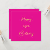 Happy 16th Birthday Sixteen Gold Hot Pink 2025 Kaart (Voorkant / Achterkant in situ)