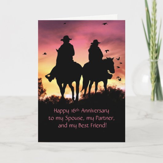 Happy 16th Jubileum Cowboy and Cowgirl Riding Kaart (Voorkant)
