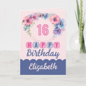 Happy 16th Verjaardag naam floral roze Kaart (Voorkant)