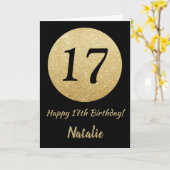 Happy 17h Birthday Black en Gold Glitter Card Kaart (Gele Bloem)