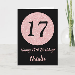 Happy 17h Birthday Black en Roos Pink Gold Kaart