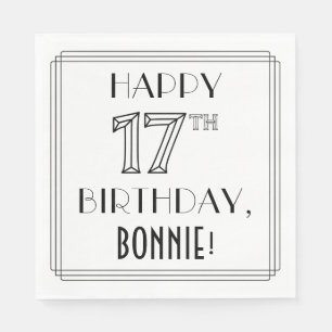 HAPPY 17th BIRTHDAY; Art Deco Style; aangepaste na Servet