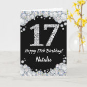 Happy 17th Birthday Black en Silver Glitter Card Kaart (Gele Bloem)