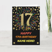 Happy 17th Birthday Black & Gold Rainbow Fireworks Kaart (Voorkant)
