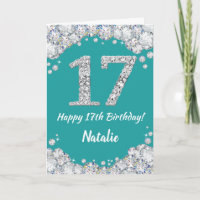 Happy 17th Birthday Blauwgroen en Silver Glitter C
