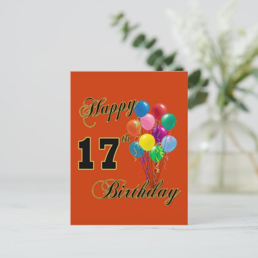 Happy 17th Birthday Design met ballonnen Briefkaart (Staand voorkant)